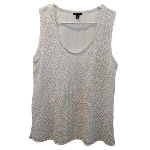 Ann Taylor Women's Crochet Sleeveless Tank Top, Cotton, White, Medium, Lined